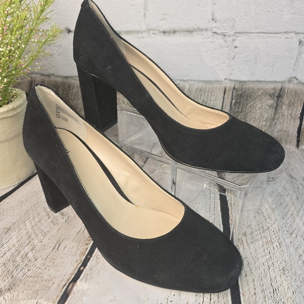 J.JILL BLACK SUEDE LEATHER ROUND TOE SLIP-ON HIGH BLOCK HEEL SHOES WOMENS 8 - Picture 2 of 7